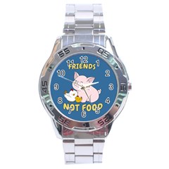 Friends Not Food - Cute Pig And Chicken Stainless Steel Analogue Watch by Valentinaart