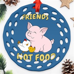 Friends Not Food - Cute Pig And Chicken Ornament (round Filigree) by Valentinaart