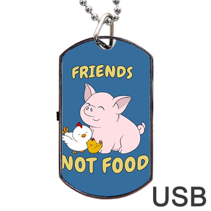 Friends Not Food - Cute Pig and Chicken Dog Tag USB Flash (Two Sides)