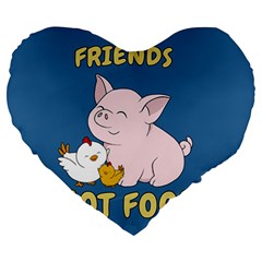 Friends Not Food - Cute Pig And Chicken Large 19  Premium Heart Shape Cushions by Valentinaart