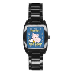 Friends Not Food - Cute Pig And Chicken Stainless Steel Barrel Watch by Valentinaart