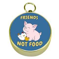 Friends Not Food - Cute Pig And Chicken Gold Compasses by Valentinaart