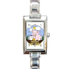 Friends Not Food - Cute Pig And Chicken Rectangle Italian Charm Watch by Valentinaart