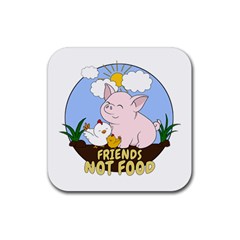 Friends Not Food - Cute Pig And Chicken Rubber Coaster (square)  by Valentinaart