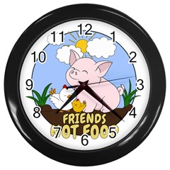 Friends Not Food - Cute Pig And Chicken Wall Clocks (black) by Valentinaart