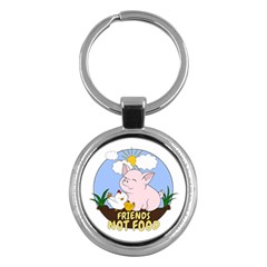 Friends Not Food - Cute Pig And Chicken Key Chains (round)  by Valentinaart