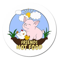 Friends Not Food - Cute Pig And Chicken Magnet 5  (round) by Valentinaart