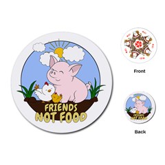 Friends Not Food - Cute Pig And Chicken Playing Cards (round)  by Valentinaart