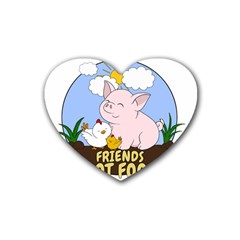 Friends Not Food - Cute Pig And Chicken Rubber Coaster (heart)  by Valentinaart