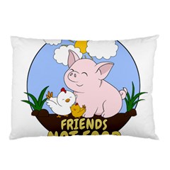 Friends Not Food - Cute Pig And Chicken Pillow Case by Valentinaart