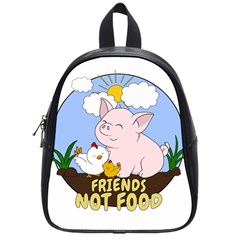 Friends Not Food - Cute Pig And Chicken School Bag (small) by Valentinaart