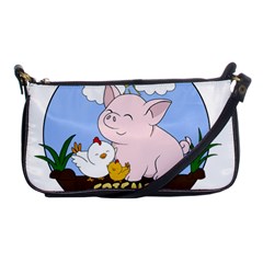 Friends Not Food - Cute Pig And Chicken Shoulder Clutch Bags by Valentinaart