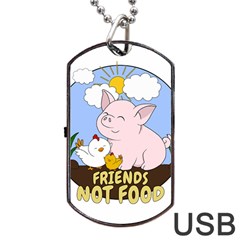 Friends Not Food - Cute Pig And Chicken Dog Tag Usb Flash (one Side) by Valentinaart