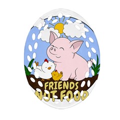 Friends Not Food - Cute Pig And Chicken Ornament (oval Filigree) by Valentinaart