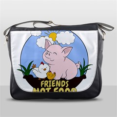 Friends Not Food - Cute Pig And Chicken Messenger Bags by Valentinaart