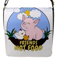 Friends Not Food - Cute Pig And Chicken Flap Messenger Bag (s) by Valentinaart