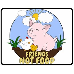 Friends Not Food - Cute Pig And Chicken Double Sided Fleece Blanket (medium)  by Valentinaart