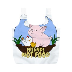 Friends Not Food - Cute Pig And Chicken Full Print Recycle Bags (m)  by Valentinaart