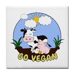 Friends Not Food - Cute Cow, Pig And Chicken Tile Coasters by Valentinaart