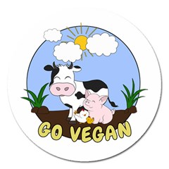 Friends Not Food - Cute Cow, Pig And Chicken Magnet 5  (round) by Valentinaart