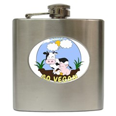 Friends Not Food - Cute Cow, Pig And Chicken Hip Flask (6 Oz) by Valentinaart