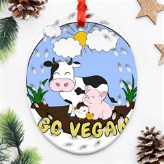 Friends Not Food - Cute Cow, Pig And Chicken Ornament (oval Filigree) by Valentinaart