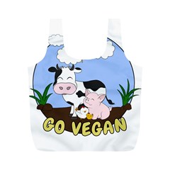 Friends Not Food - Cute Cow, Pig And Chicken Full Print Recycle Bags (m)  by Valentinaart