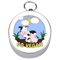 Friends Not Food - Cute Cow, Pig And Chicken Silver Compasses by Valentinaart