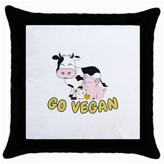 Friends Not Food - Cute Cow, Pig And Chicken Throw Pillow Case (black) by Valentinaart