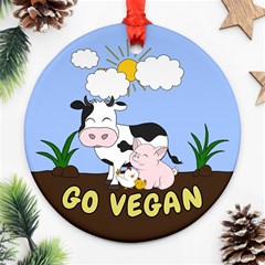 Friends Not Food - Cute Cow, Pig And Chicken Ornament (round) by Valentinaart