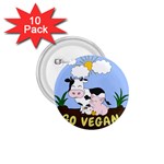 Friends Not Food - Cute Cow, Pig and Chicken 1.75  Buttons (10 pack) Front