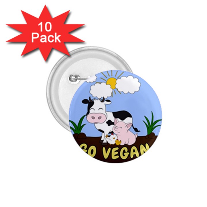 Friends Not Food - Cute Cow, Pig and Chicken 1.75  Buttons (10 pack)