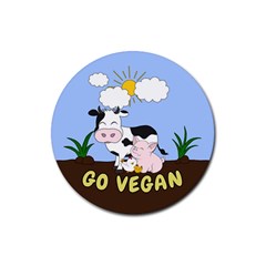 Friends Not Food - Cute Cow, Pig And Chicken Rubber Coaster (round)  by Valentinaart