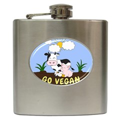 Friends Not Food - Cute Cow, Pig And Chicken Hip Flask (6 Oz) by Valentinaart