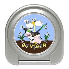 Friends Not Food - Cute Cow, Pig And Chicken Travel Alarm Clocks by Valentinaart