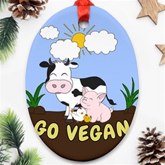 Friends Not Food - Cute Cow, Pig And Chicken Oval Ornament (two Sides) by Valentinaart