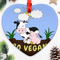 Friends Not Food - Cute Cow, Pig And Chicken Heart Ornament (two Sides) by Valentinaart