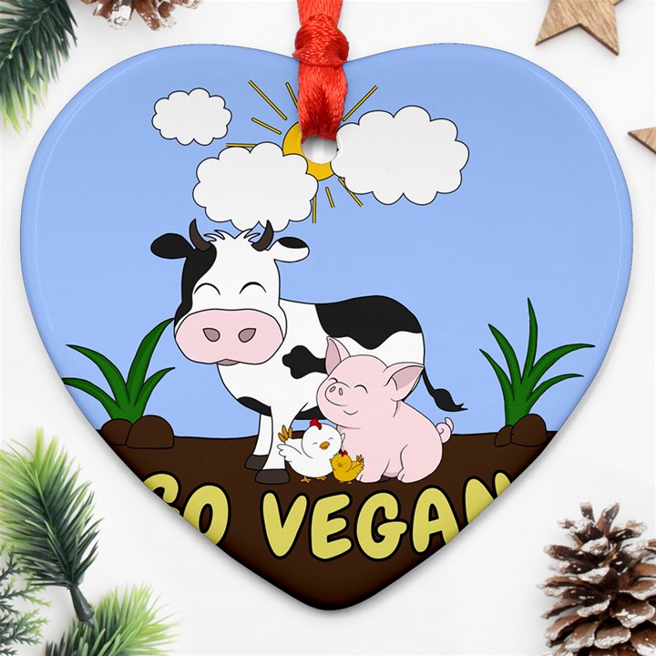 Friends Not Food - Cute Cow, Pig and Chicken Heart Ornament (Two Sides)