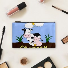 Friends Not Food - Cute Cow, Pig And Chicken Cosmetic Bag (small)  by Valentinaart