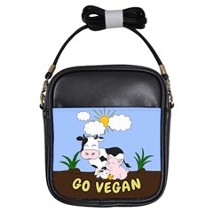 Friends Not Food - Cute Cow, Pig And Chicken Girls Sling Bags by Valentinaart