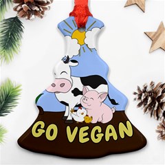 Friends Not Food - Cute Cow, Pig And Chicken Christmas Tree Ornament (two Sides) by Valentinaart