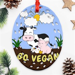 Friends Not Food - Cute Cow, Pig And Chicken Ornament (oval Filigree) by Valentinaart