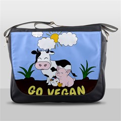 Friends Not Food - Cute Cow, Pig And Chicken Messenger Bags by Valentinaart