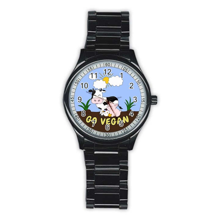 Friends Not Food - Cute Cow, Pig and Chicken Stainless Steel Round Watch