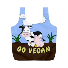 Friends Not Food - Cute Cow, Pig And Chicken Full Print Recycle Bags (m)  by Valentinaart