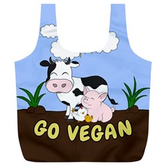 Friends Not Food - Cute Cow, Pig And Chicken Full Print Recycle Bags (l)  by Valentinaart