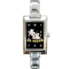 Friends Not Food - Cute Cow, Pig And Chicken Rectangle Italian Charm Watch by Valentinaart