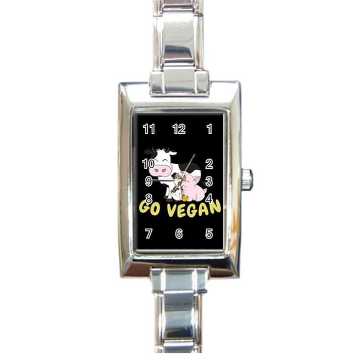 Friends Not Food - Cute Cow, Pig and Chicken Rectangle Italian Charm Watch