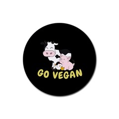 Friends Not Food - Cute Cow, Pig And Chicken Rubber Round Coaster (4 Pack)  by Valentinaart