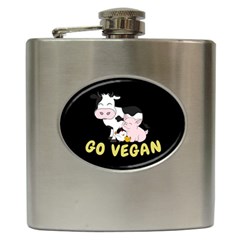 Friends Not Food - Cute Cow, Pig And Chicken Hip Flask (6 Oz) by Valentinaart